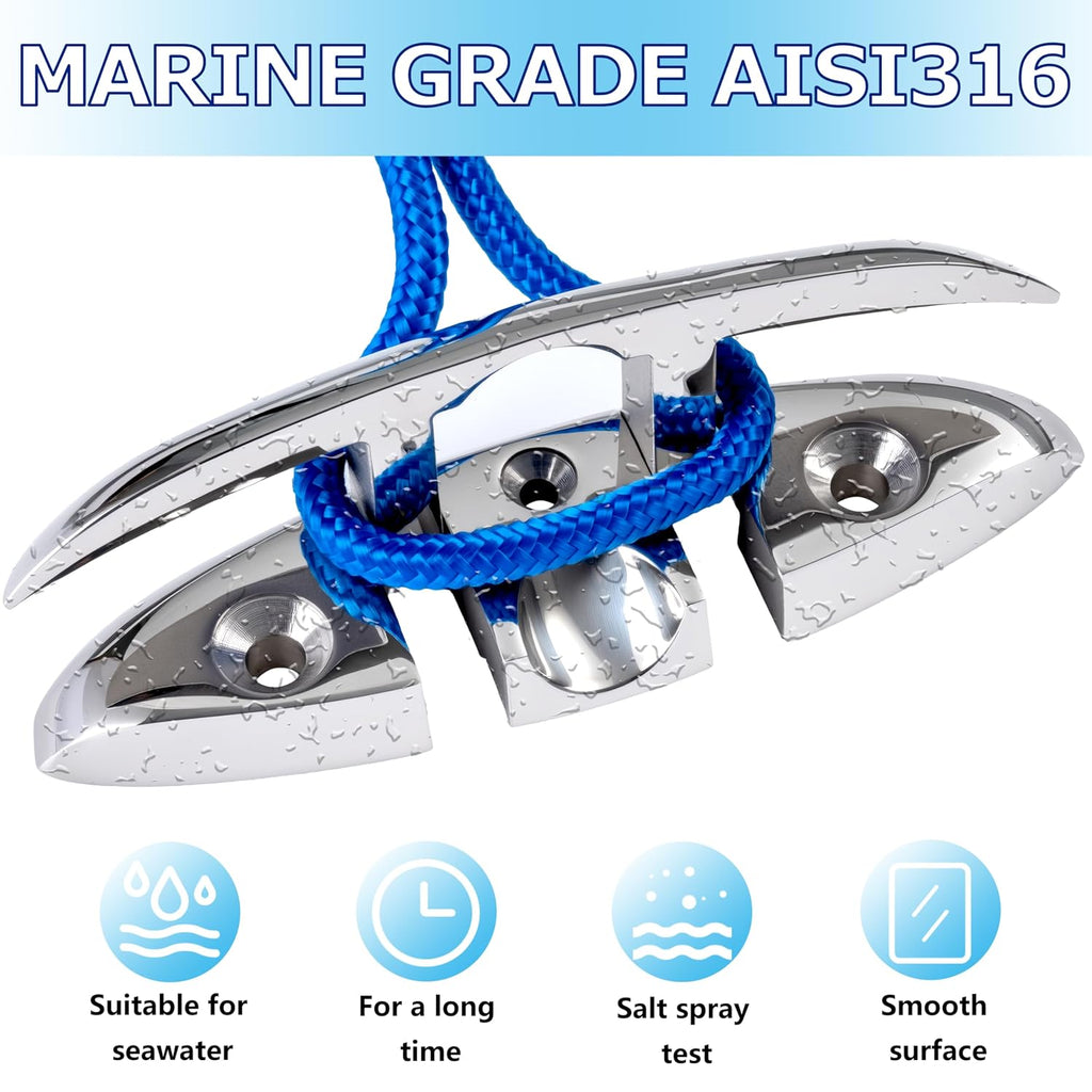 1 Pack 5" 316 Stainless Steel Boat Cleat, Flip Up Dock Cleat