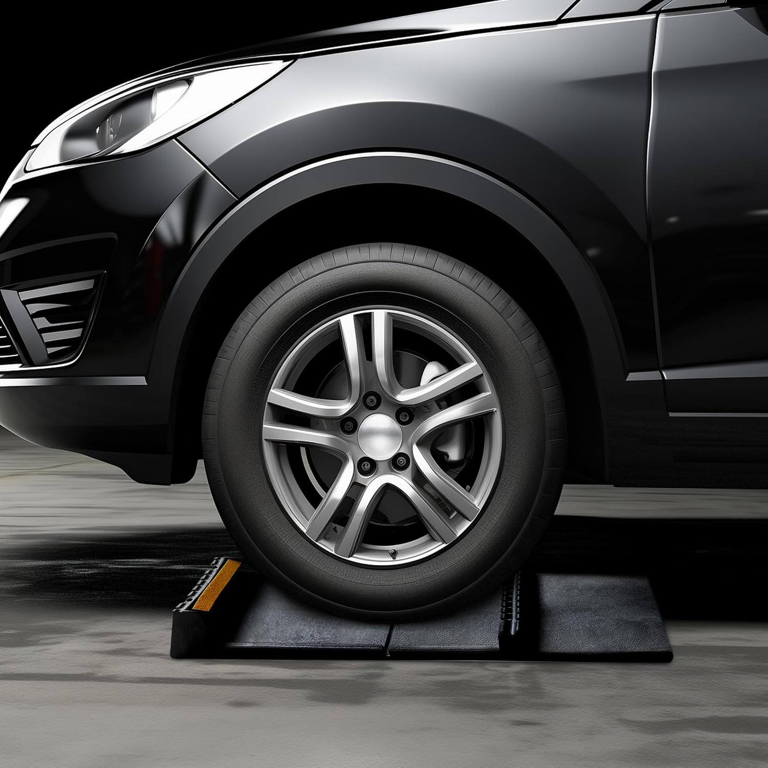 Parking Mat Car Stopper for Garage Floors- Heavy Duty Rubber Parking Aids - Wheel Stop with Scatter Glass Reflective