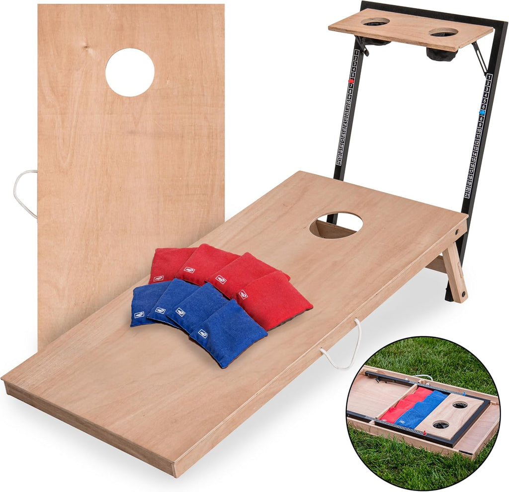 Triumph 2x4 Cornhole Set with Integrated Caddy and LED Lights – Full-Size Cornhole Boards with Cup Holders, Snack