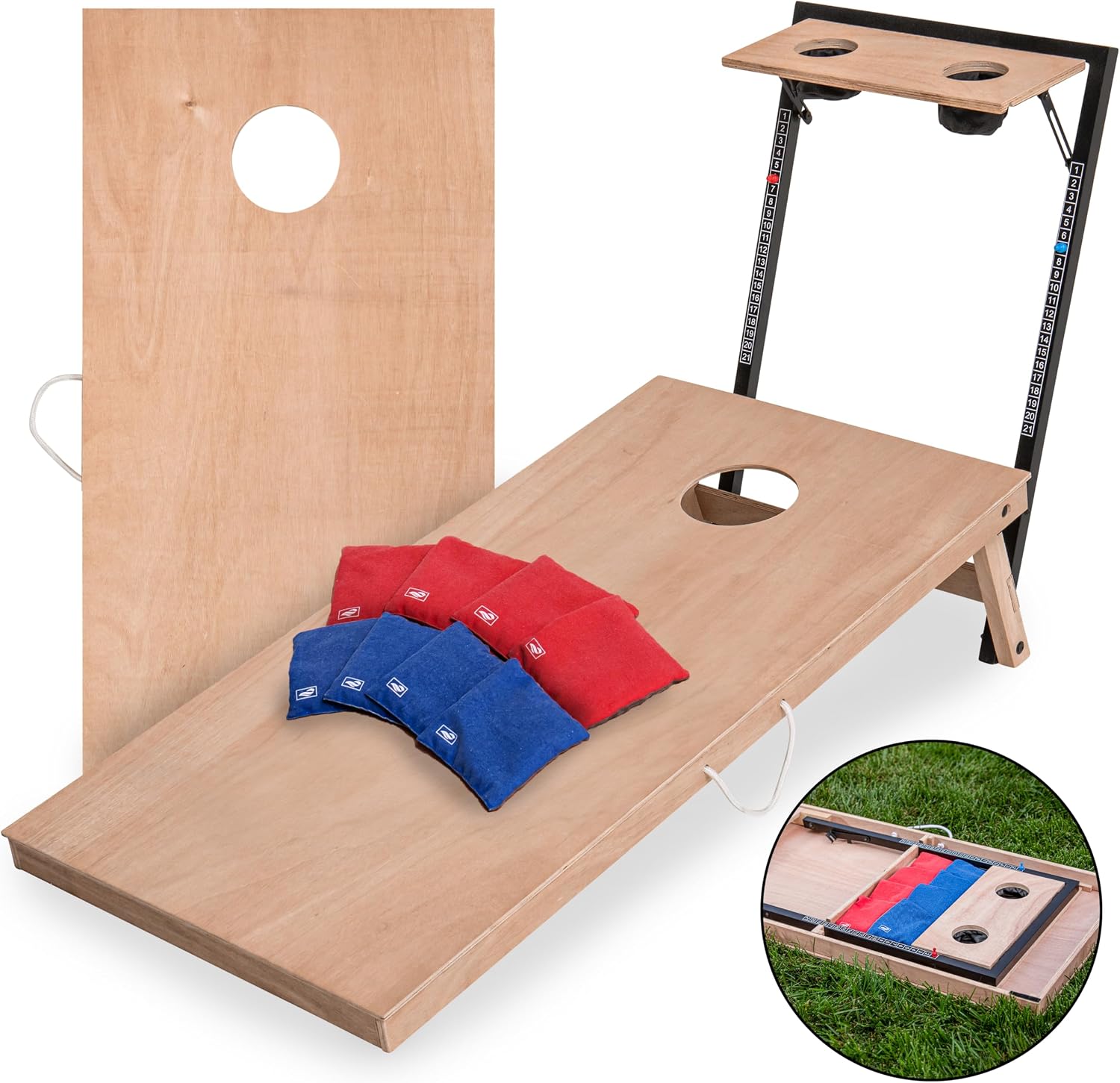 Triumph 2x4 Cornhole Set with Integrated Caddy and LED Lights – Full-Size Cornhole Boards with Cup Holders, Snack