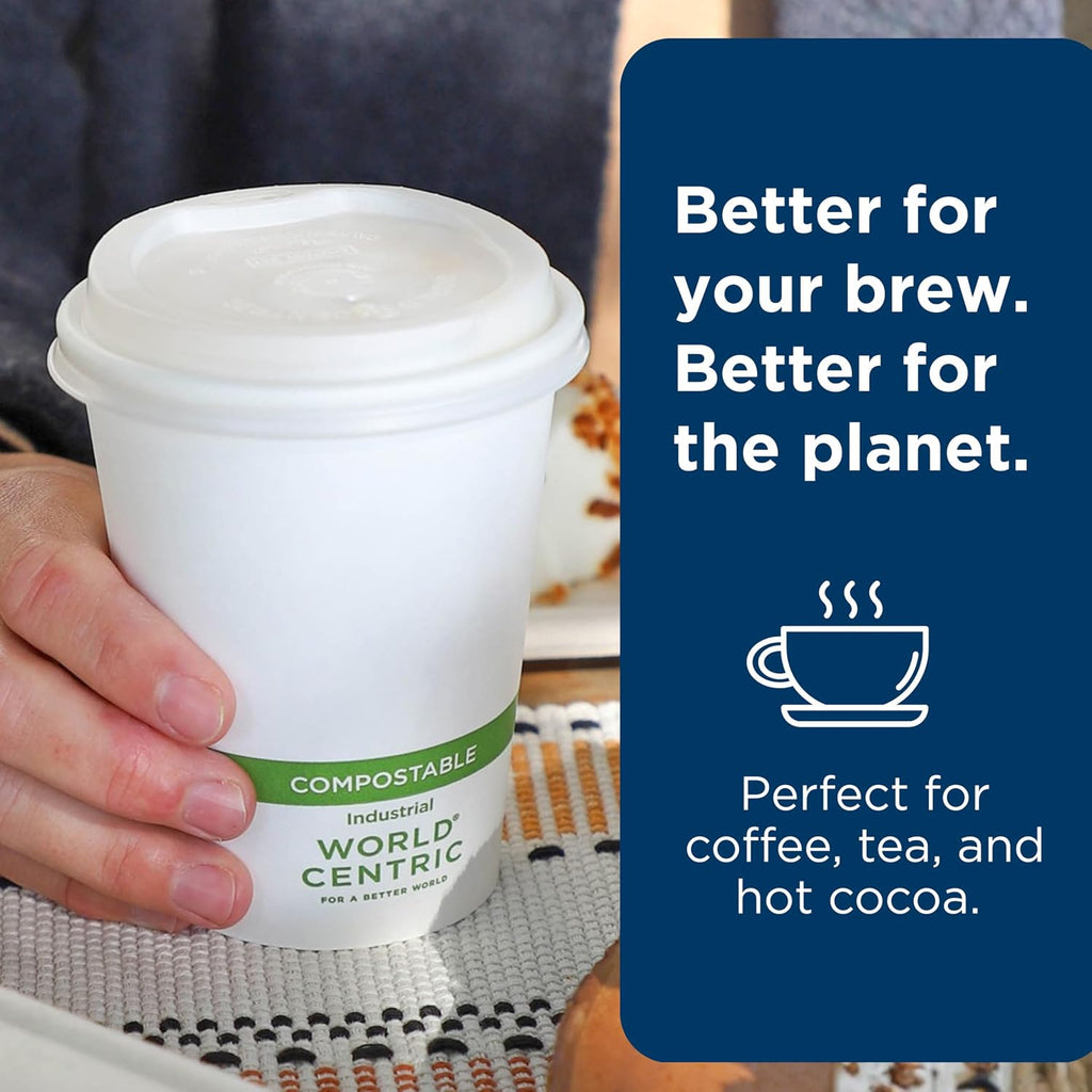 Compostable Cup Lids, Fits 10-20 Oz Hot Cups, Pack of 200