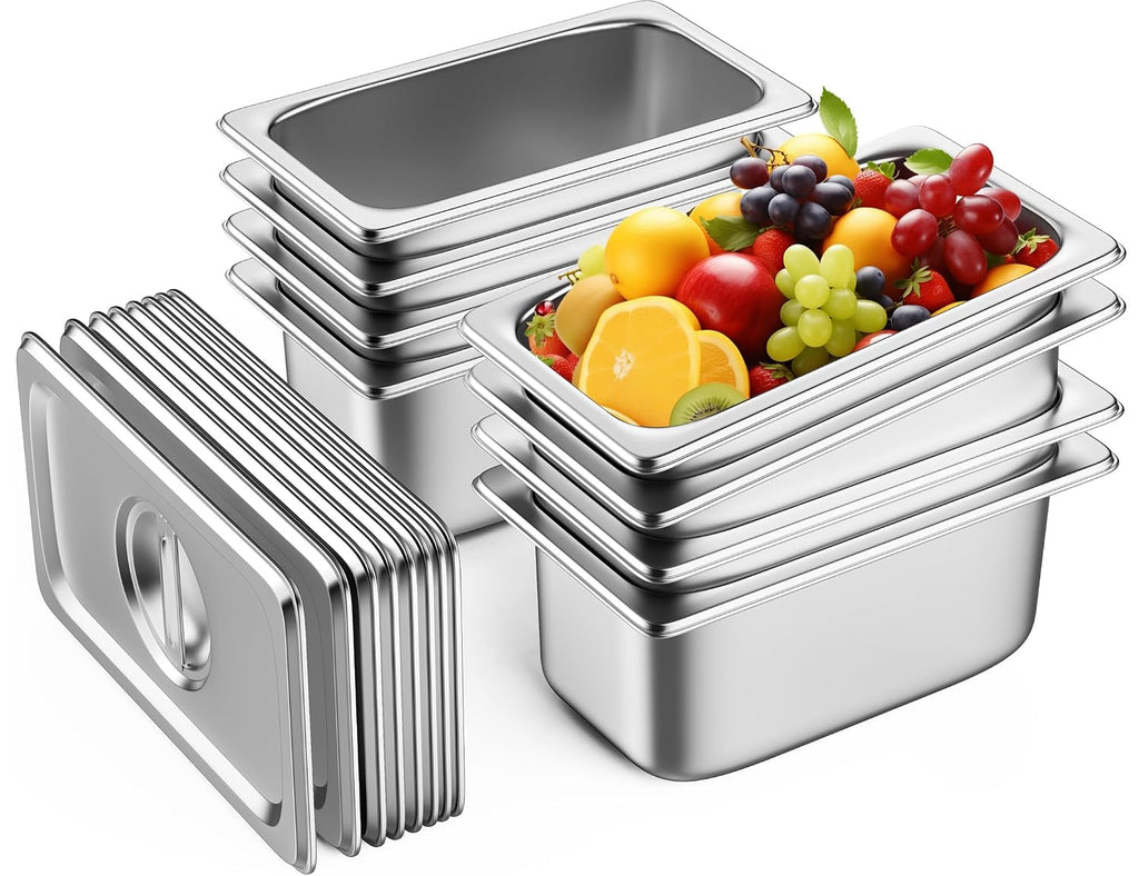 Hotel Pans with Lids, 8 Pack, 1/4 Size 6" Deep