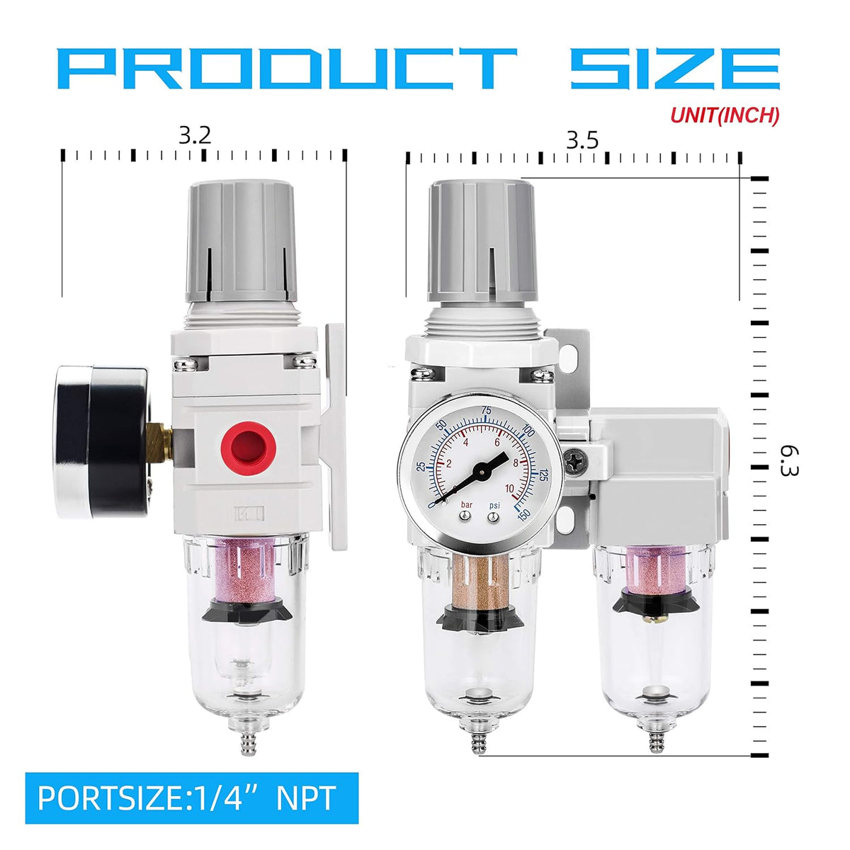 NANPU 1/4" NPT Air Dryer System - 5 Micron Particulate Filter, 0.5 Micron Coalescing Filter