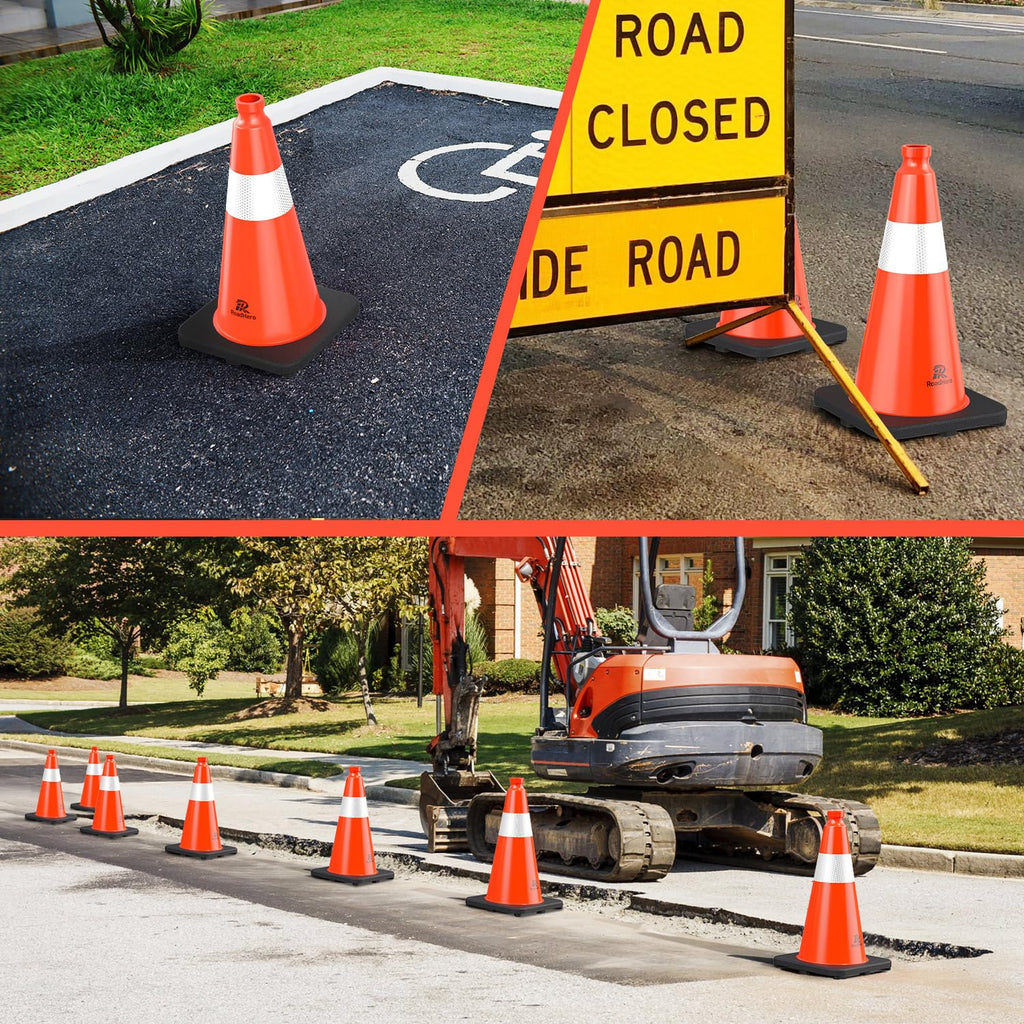 Orange Traffic Safety Cones 18 Inch with Weighted Base, 4 Pack