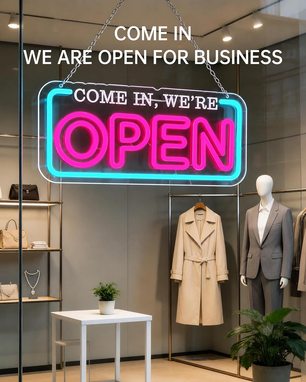 LED Open Sign for Business, Dimmable Neon Open Sign for Storefront Window Bright USB Powered Open Neon Light for Bar