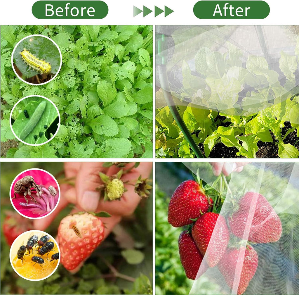 Garden Netting Kit for Raised Beds, Ultra Fine Garden Mesh Netting 8x20ft & 5 Sets Garden Hoops with Clips, Row Cover