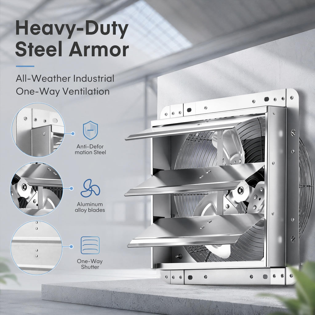 12 Inch Shutter Exhaust Fan, 1450CFM Wall Mount, for Greenhouse & Shop