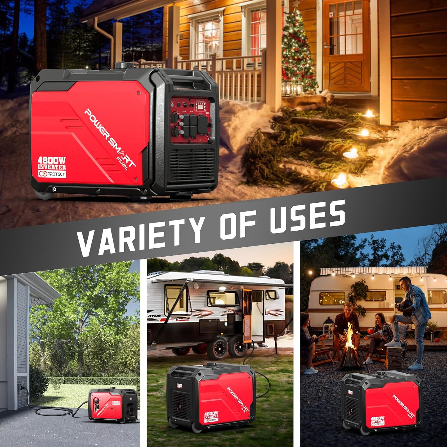 4800W Portable Inverter Generator,Parallel Ready&Electric Start Super Quite Gas Powered,RV Ready with 30A Outlet, EPA