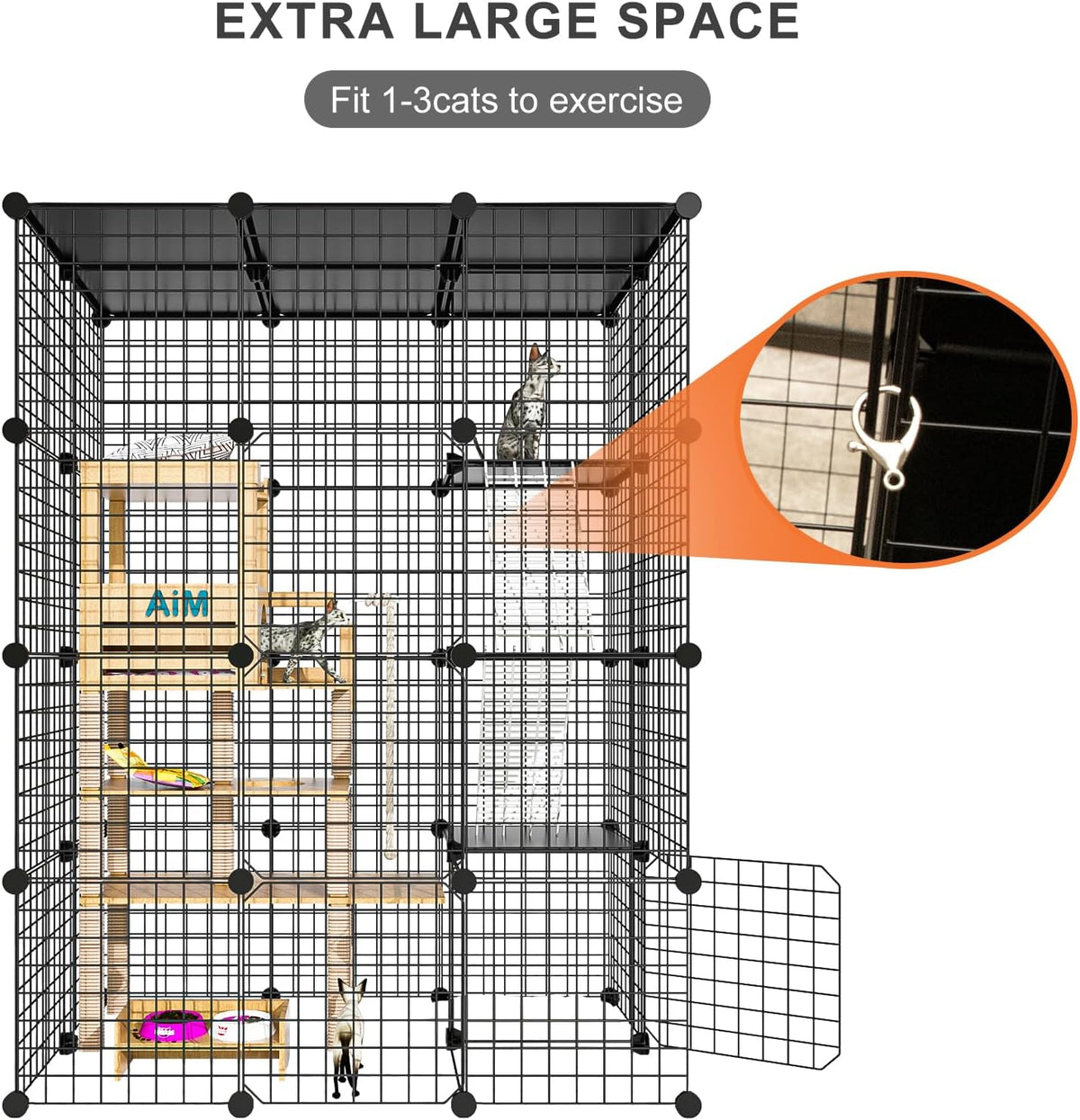 Cat Large Enclosure - DIY Catio Ideal for 1-3 Cats, Indoor & Outdoor, Detachable Metal Wire Kennel, 2x3x4 Exercise Place