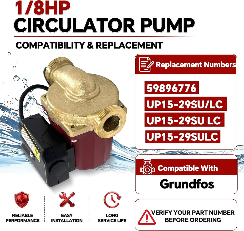 59896776 Hot Water Circulation Pump Compatible with Grundfos UP15-29SU/LC