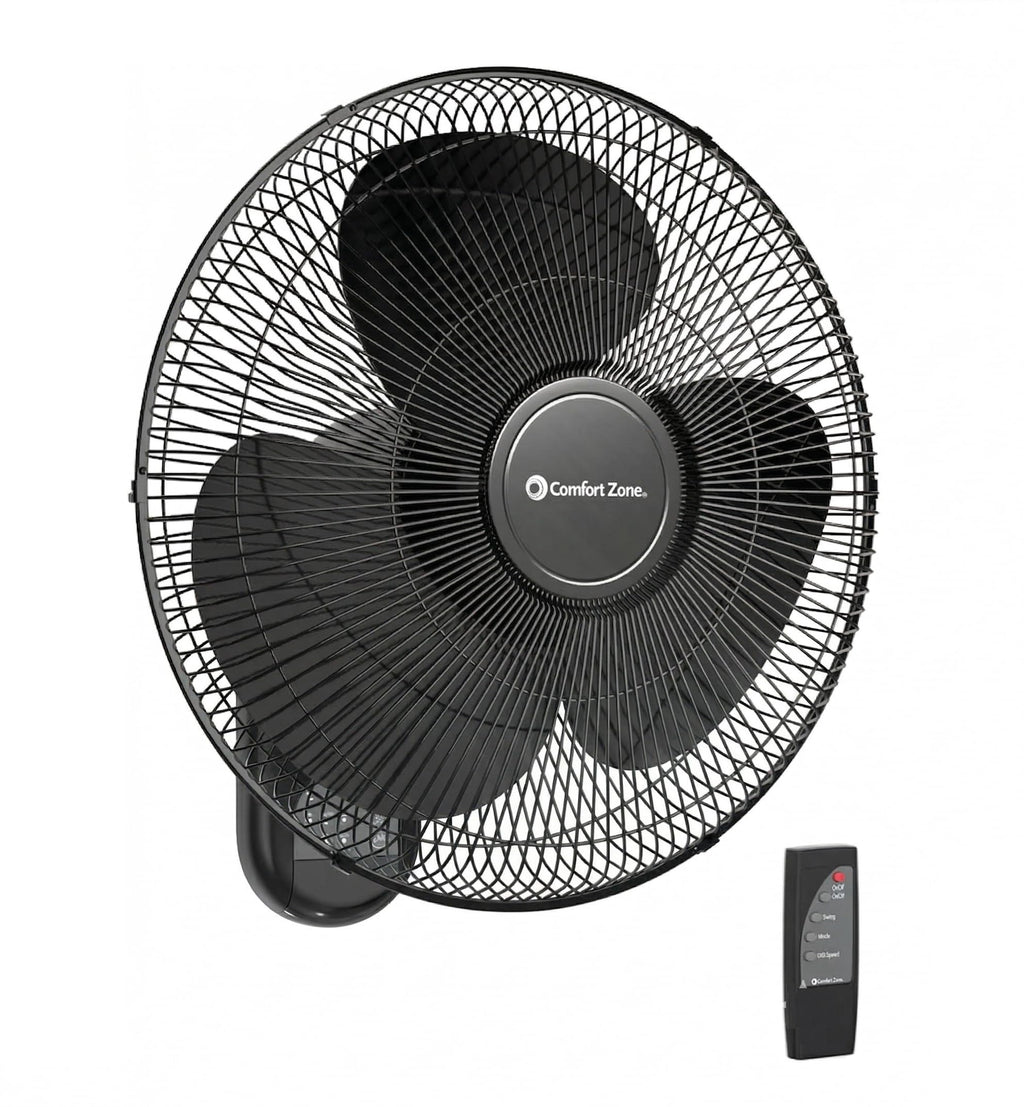 16" Oscillating Wall Mount Fan with Remote & Timer - Black