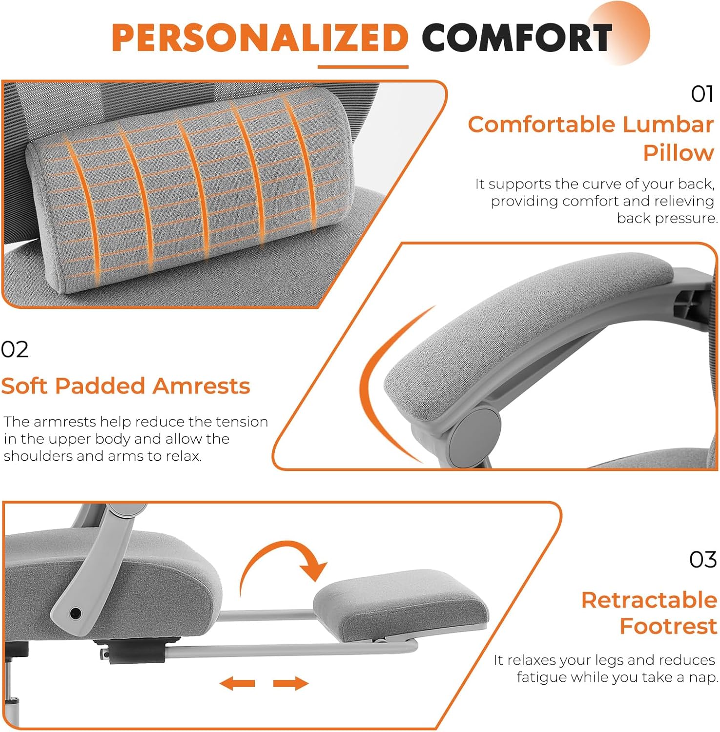 Office Computer Desk Chair with Footrest,Ergonomic High-Back Mesh Rolling Work Swivel Chairs with Wheels,Comfortable