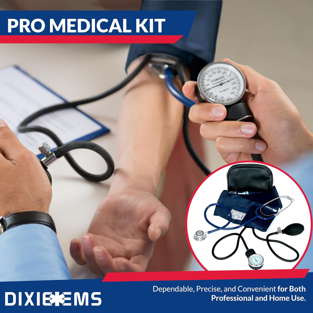 Aneroid Sphygmomanometer and Dual Head Stethoscope Set with Adult Size Blood Pressure Cuff, Calibration Key and