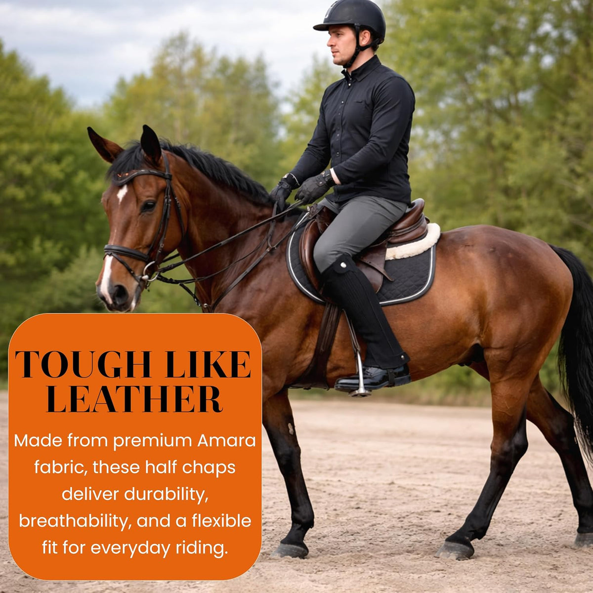 Half Chaps Amara Equestrian Women, Men, Synthetic Leather Zip-Up Pair English Riding Unisex Black Leather Half Chaps