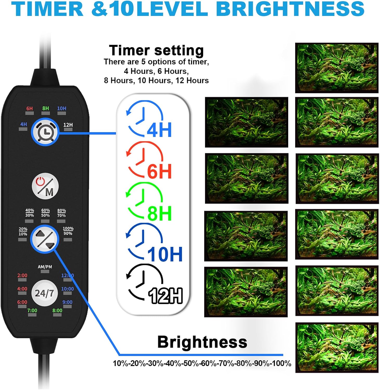 24/7 Led Aquarium Light for Plants Growth-Full Spectrum, 12-18 Inch | Fish Tank Light with Timer for Freshwater Tank