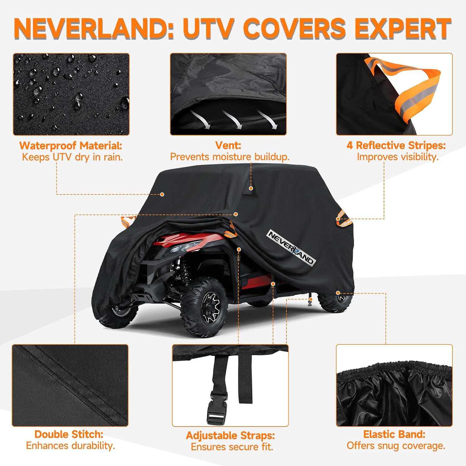 UTV Cover Heavy Waterproof Denier Oxford Cloth for Polaris RZR Yamaha Can-Am Defender Kawasaki Ranger Cover 4-6