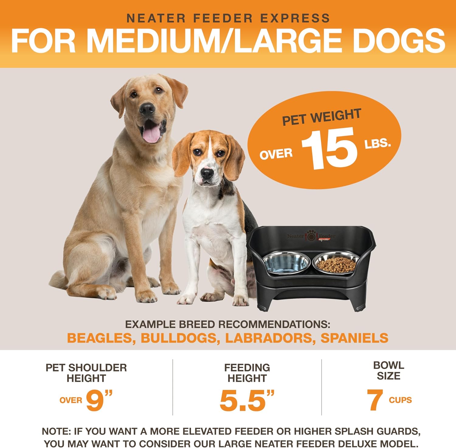 Express Mess Proof Dog Bowls Elevated for Medium to Large Sized Breed, No Spill Raised Dog Food Bowl Stand, Stainless