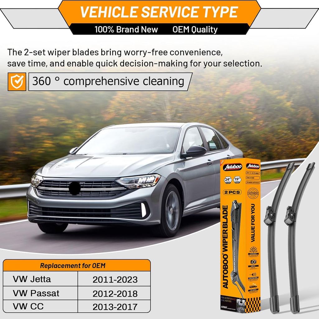OEM Windshield Wipers Replacement for VW Volkswagen Jetta CC Passat Wiper Blades 2011 2012 2013 2014 2015 2016 2017
