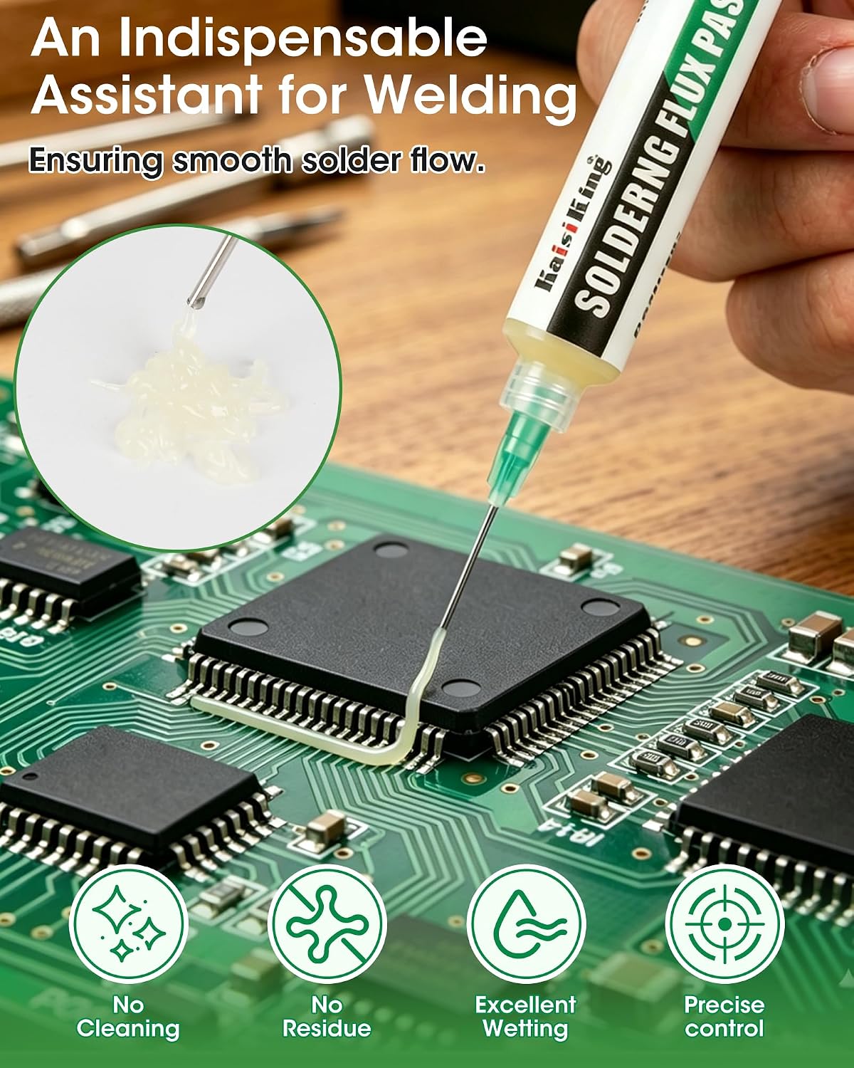 Kaisiking Solder Flux & Desoldering Wick for Electronics Soldering, Rework
