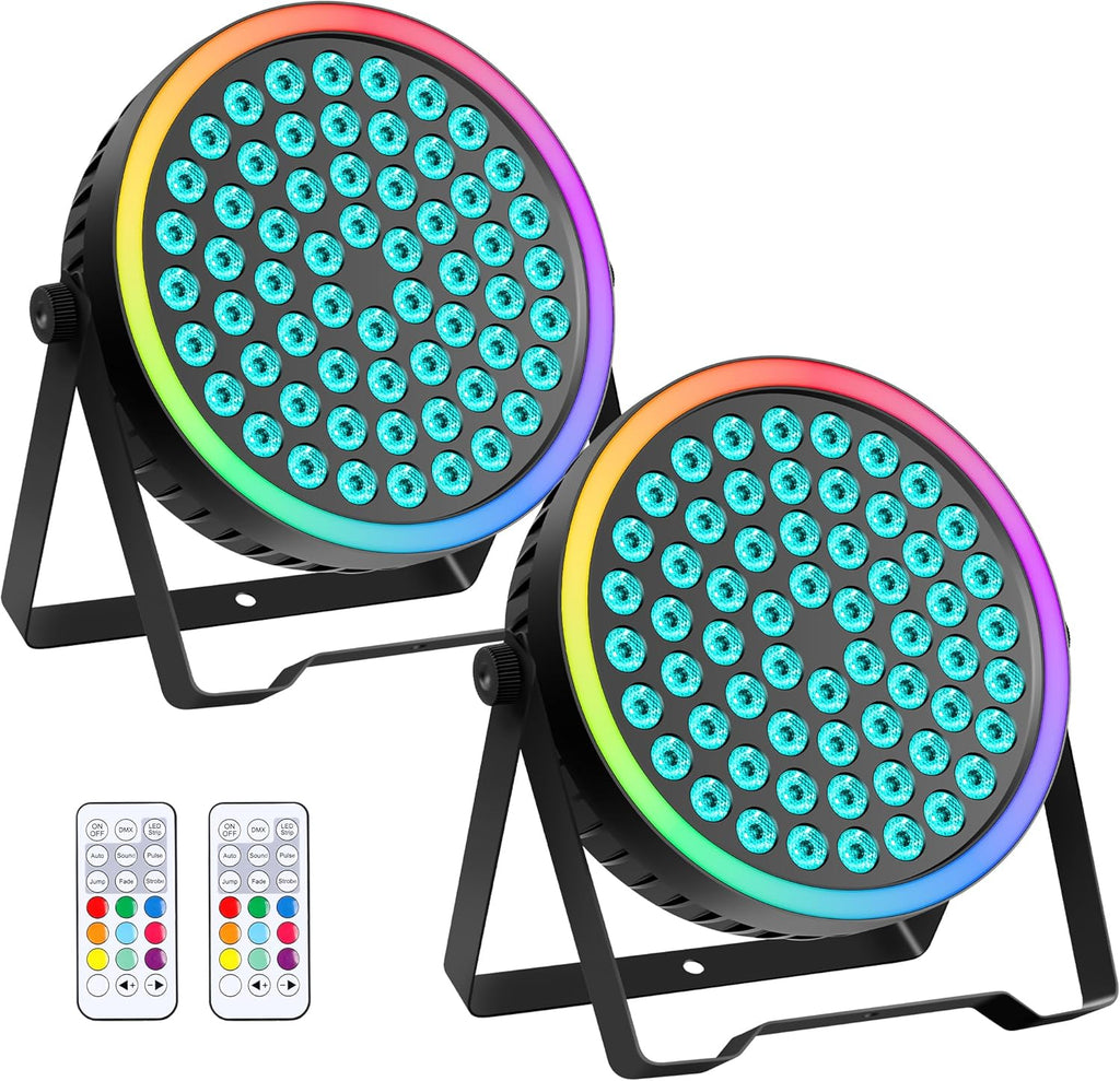 90W RGB Stage Par Lights with Ambient Light Strip - Dual Layer Halo Effect, DMX512 & Sound Activation, 60 LEDs