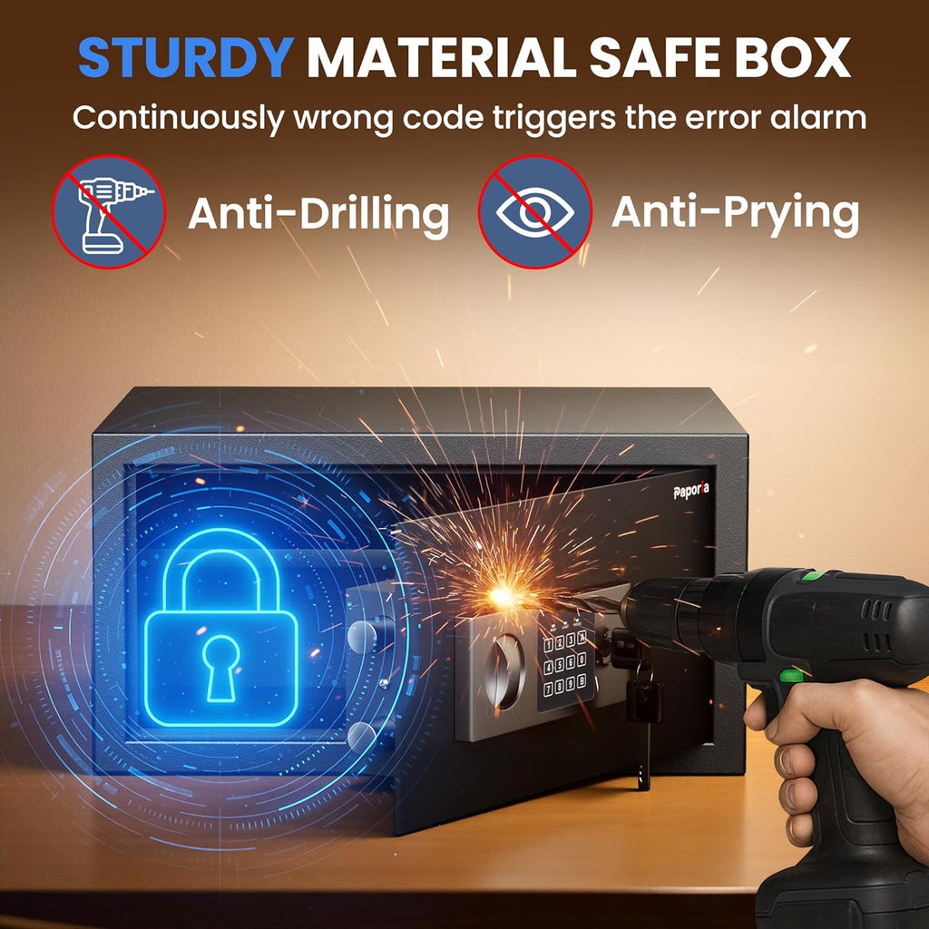 1 Cubic Feet Safe Box, Digital Security Lock Box with Shelf & Keypad & Combination, Alloy Steel Digital Home Safe for