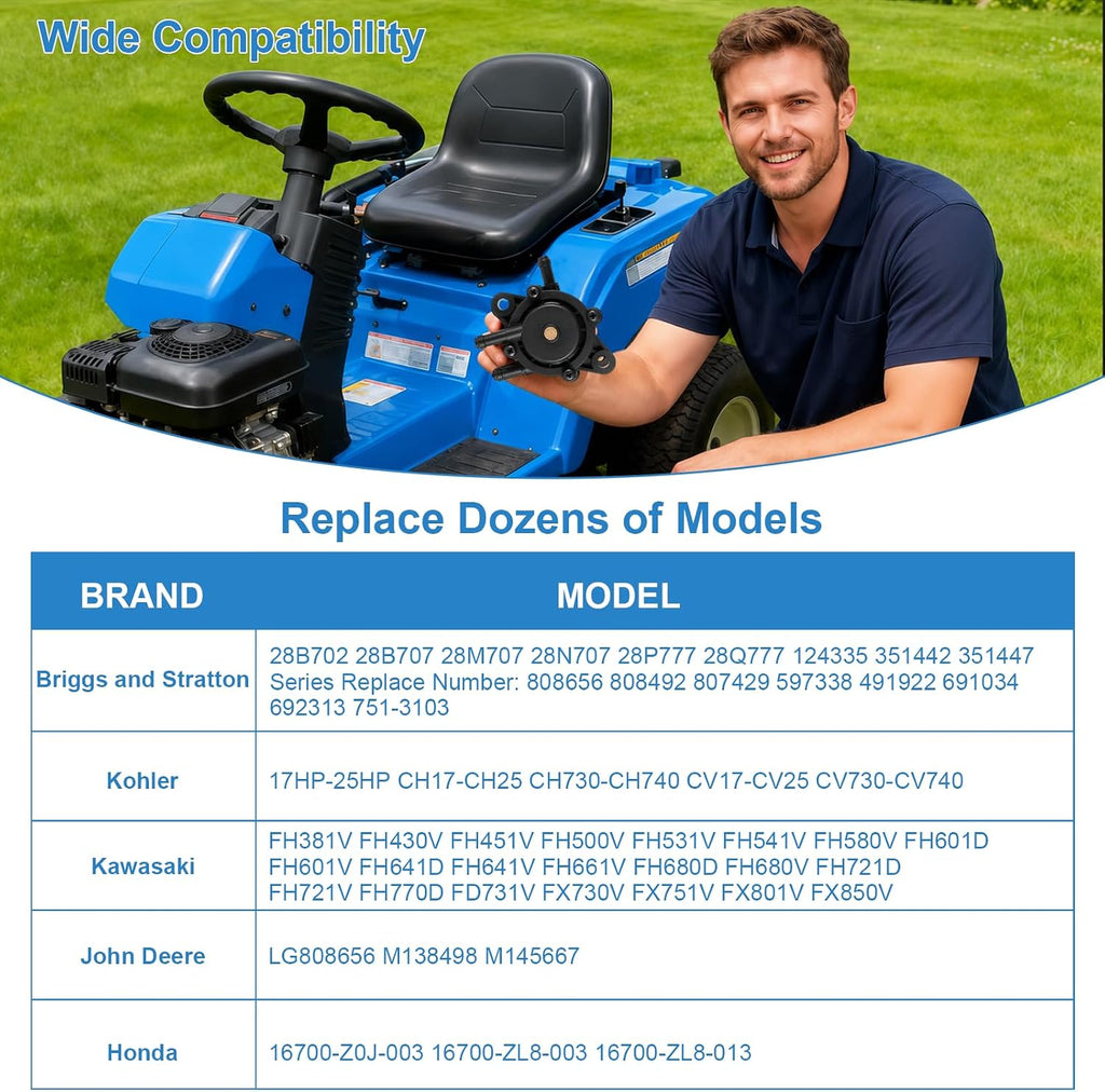 Fuel Pump Compatible with Kohler Briggs and Stratton Mikuni, Premium Fuel Pump for Lawn Mower Cub Cadet Golf Cart Club Car Fit John Deere Kawasaki Yamaha 808492 808656 with Filter and Oil Hose