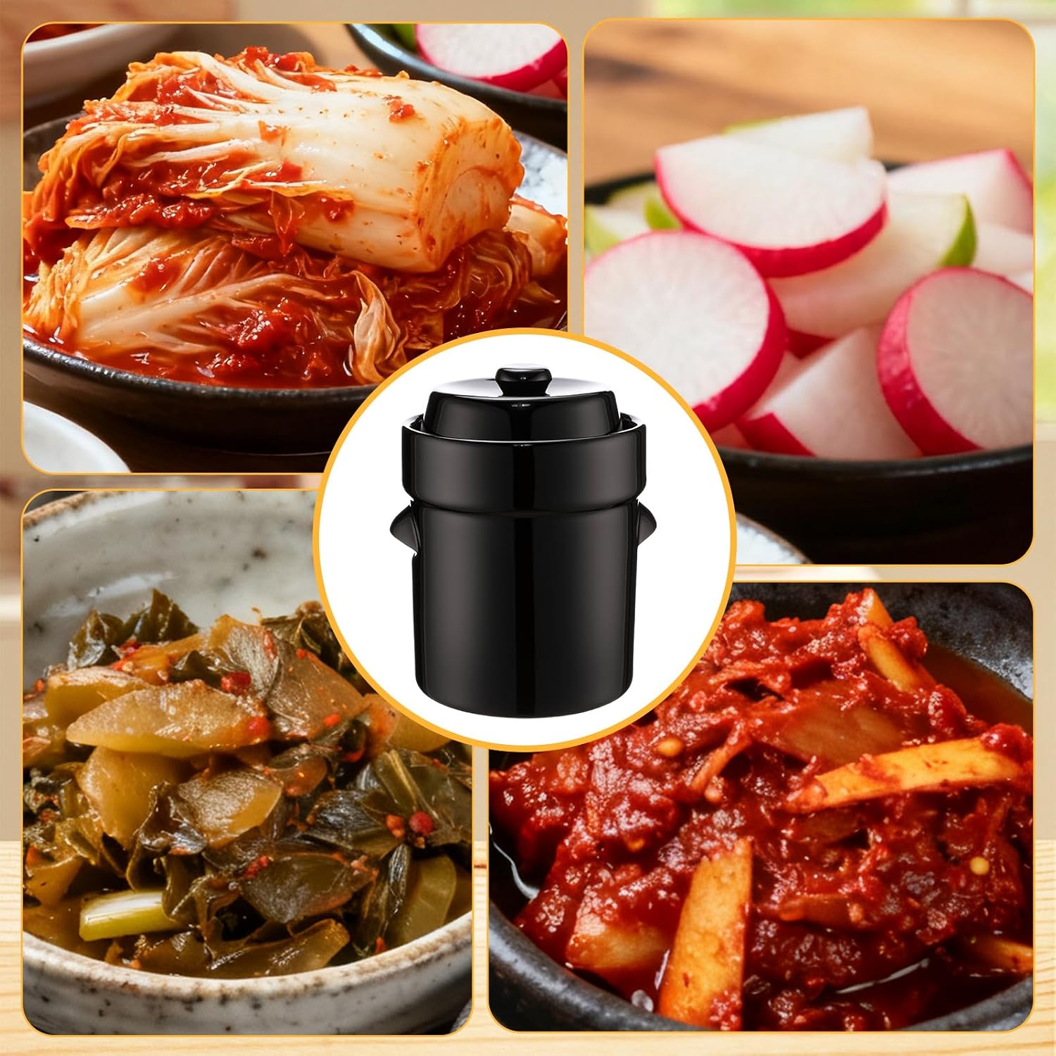 2 Set 1/2 Gallon Fermentation Crock Sauerkraut Crock with Lid Weights & Pounder Ceramic Fermenting Jar Brown