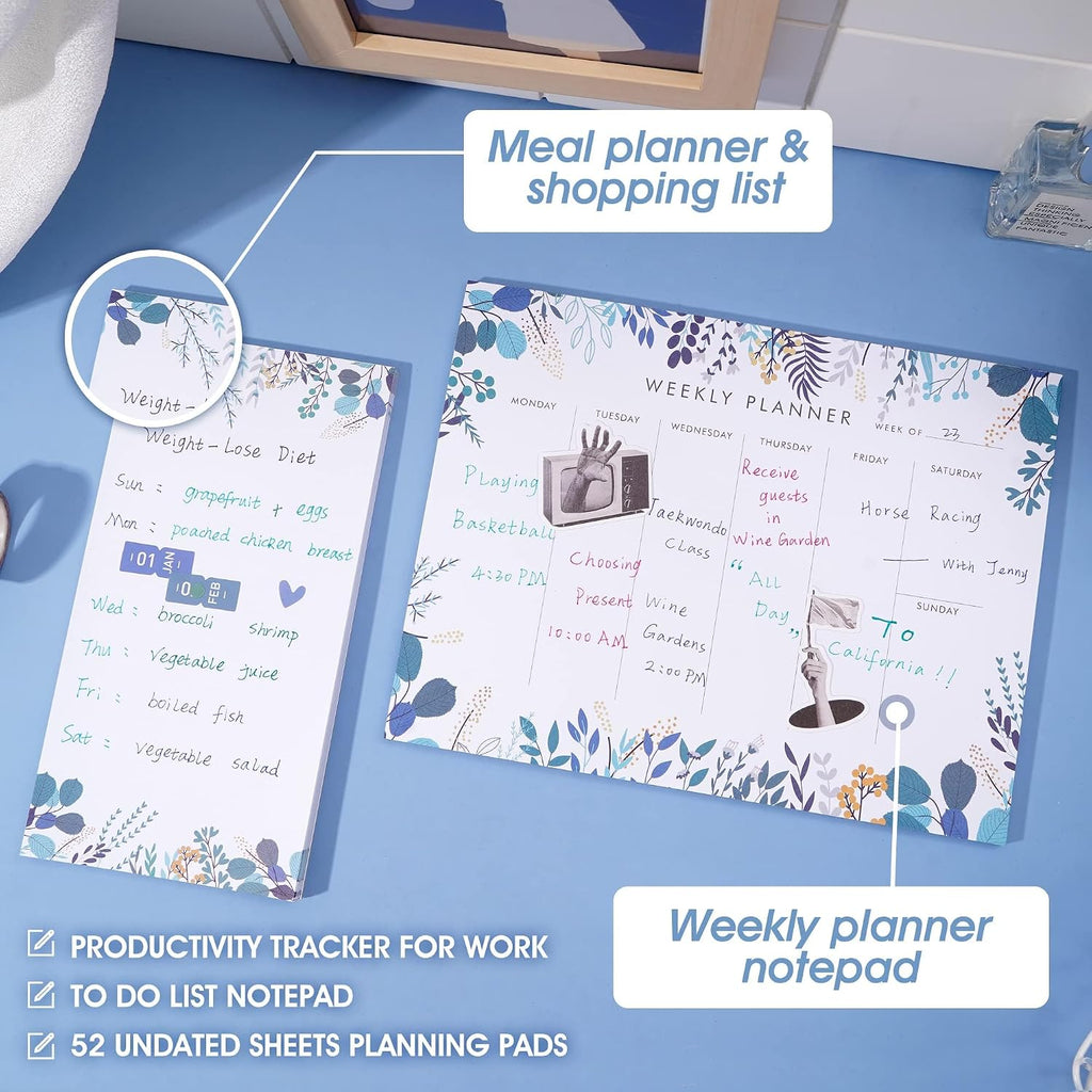 Weekly Planner Notepad Tear Off Set of 2 Weekly Calendar Pad 52 Undated To Do List Notepad Sheets Desk Planner
