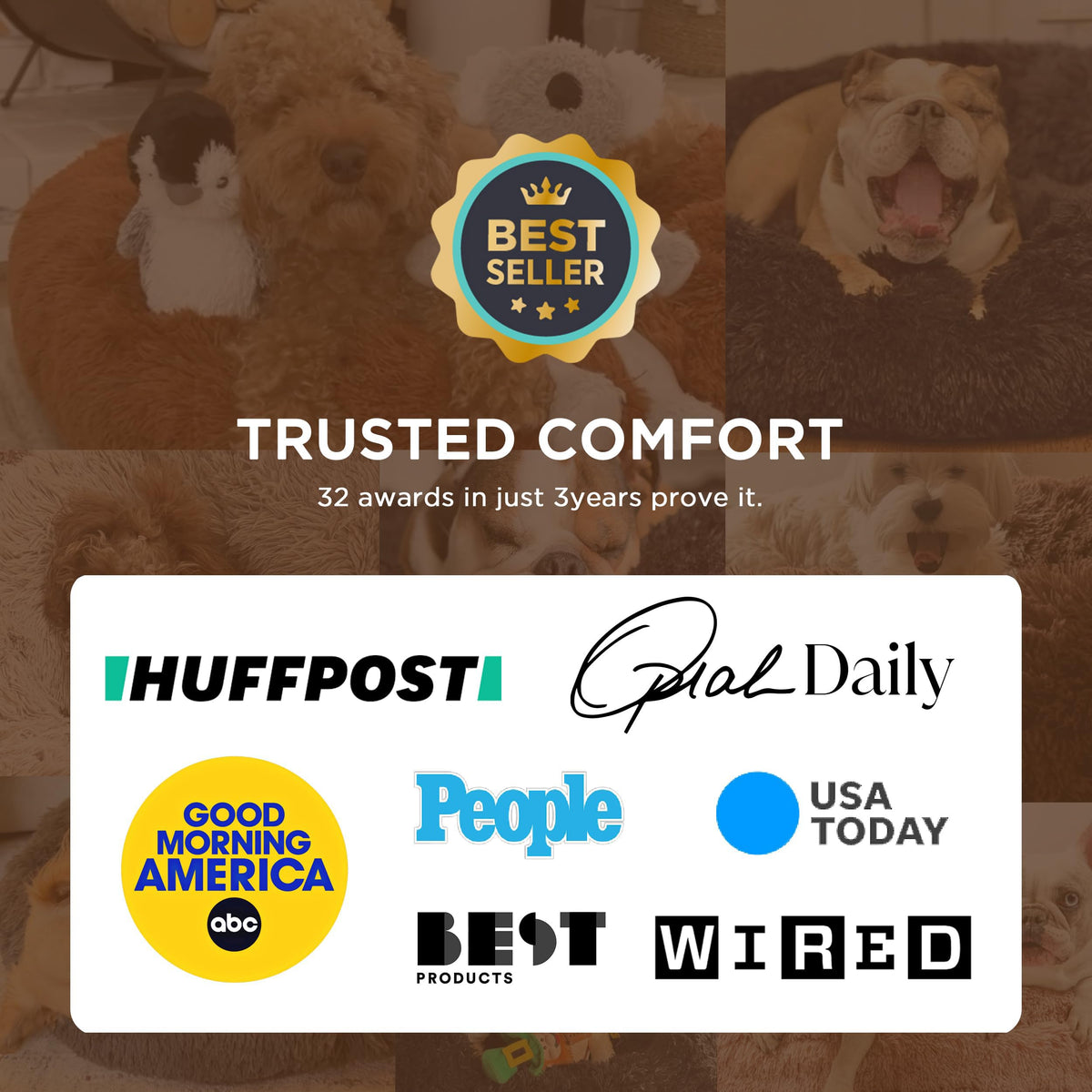 Calming Dog Bed Medium Large Size Dogs Washable Pet Bed,33ins Camel