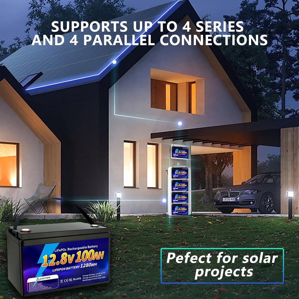 12V 100Ah LiFePO4 Battery, Group 31 Lithium Iron Phosphate Battery, 100A BMS Low-temp Protection 15000 Deep Cycles