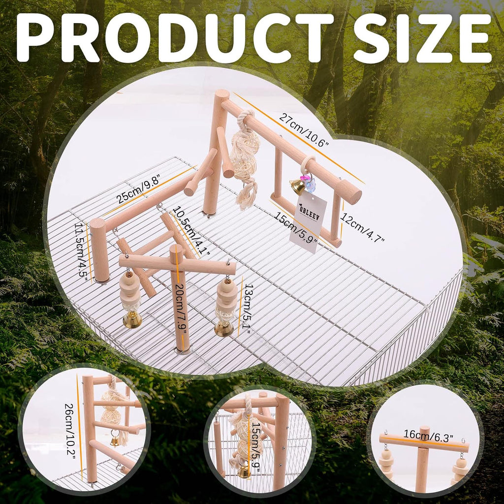 Bird Cage Play Stand Toy Set-Birdcage Wood Stands Hanging Chew Toys Ladder Swing Parrot Perch Play Gym Playground