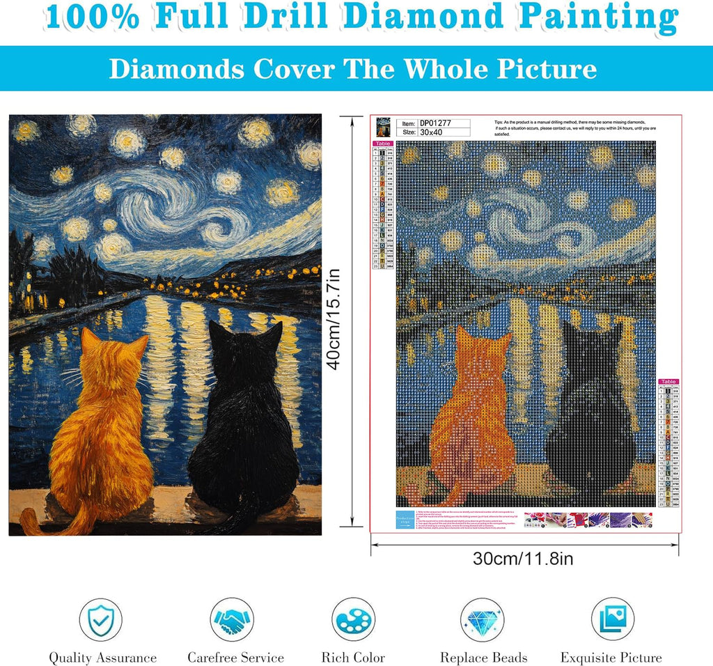 Cat Diamond Art Kits for Adults Diamond Painting Kit 12x16in