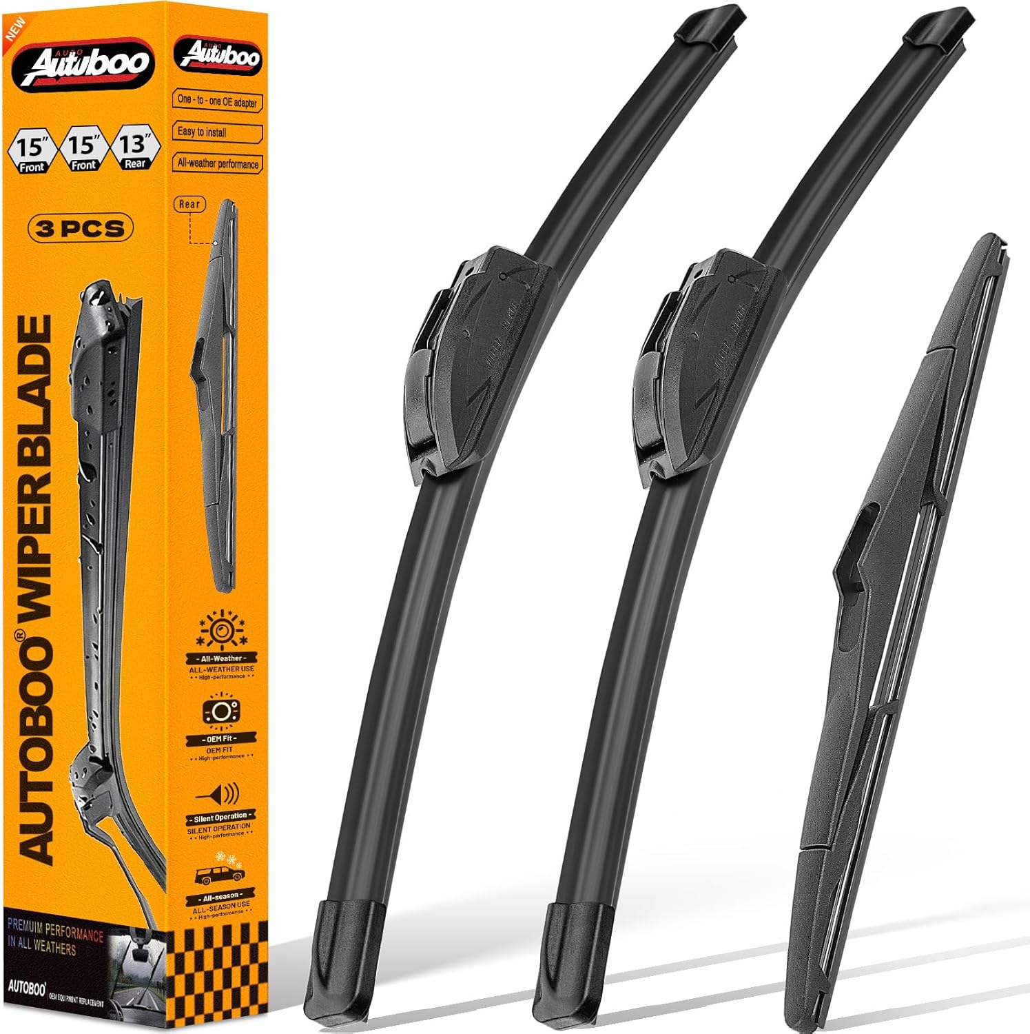 15"+15" Windshield Wipers with 13 Inch Rear Wiper Blade Replacement for Jeep wrangler JK 2008-2018,Jeep wrangler