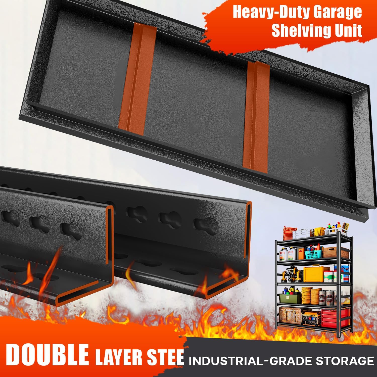 45" W Garage Shelving Heavy Duty, 2400LBS Loads Adjustable Garage Storage Shelves,4-Tier Metal Storage Racks and
