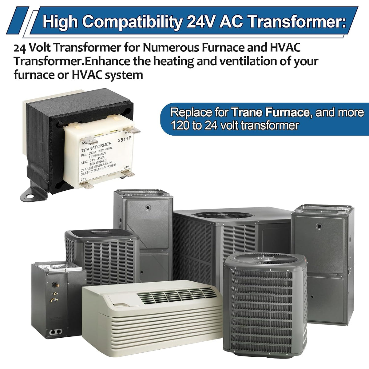 TRR01729 Furnace Transformer Replacement for 115V to 24V Transformers, Trane Furnaces Compatible with HVAC Replacement Part, 24V-SEC 35VA Transformer Replace C340041P05