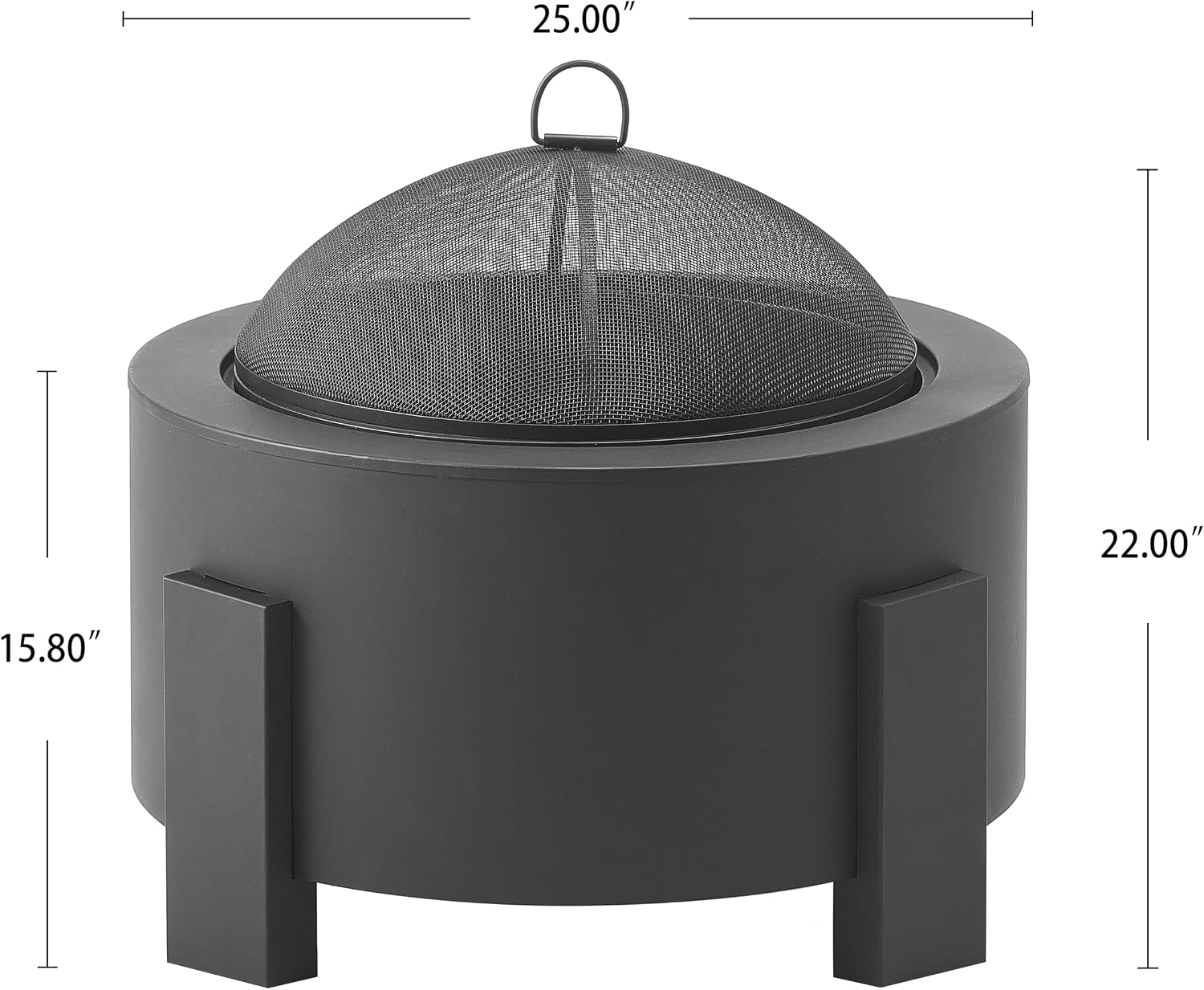 Flicker Wood Burning Steel Fire Pit with Spark Screen, 25" Round Portable Steel Patio Heater for Camping, Patio