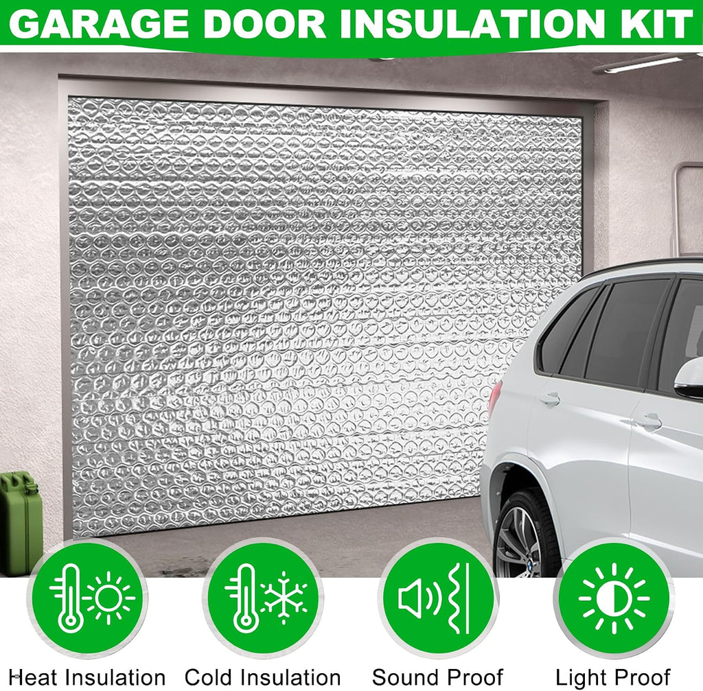 16P Garage Door Insulation Kit Panels 6MM 16x8FT for Double Garage Door, Pre-Cut Bubble Reflective Aluminum Foil