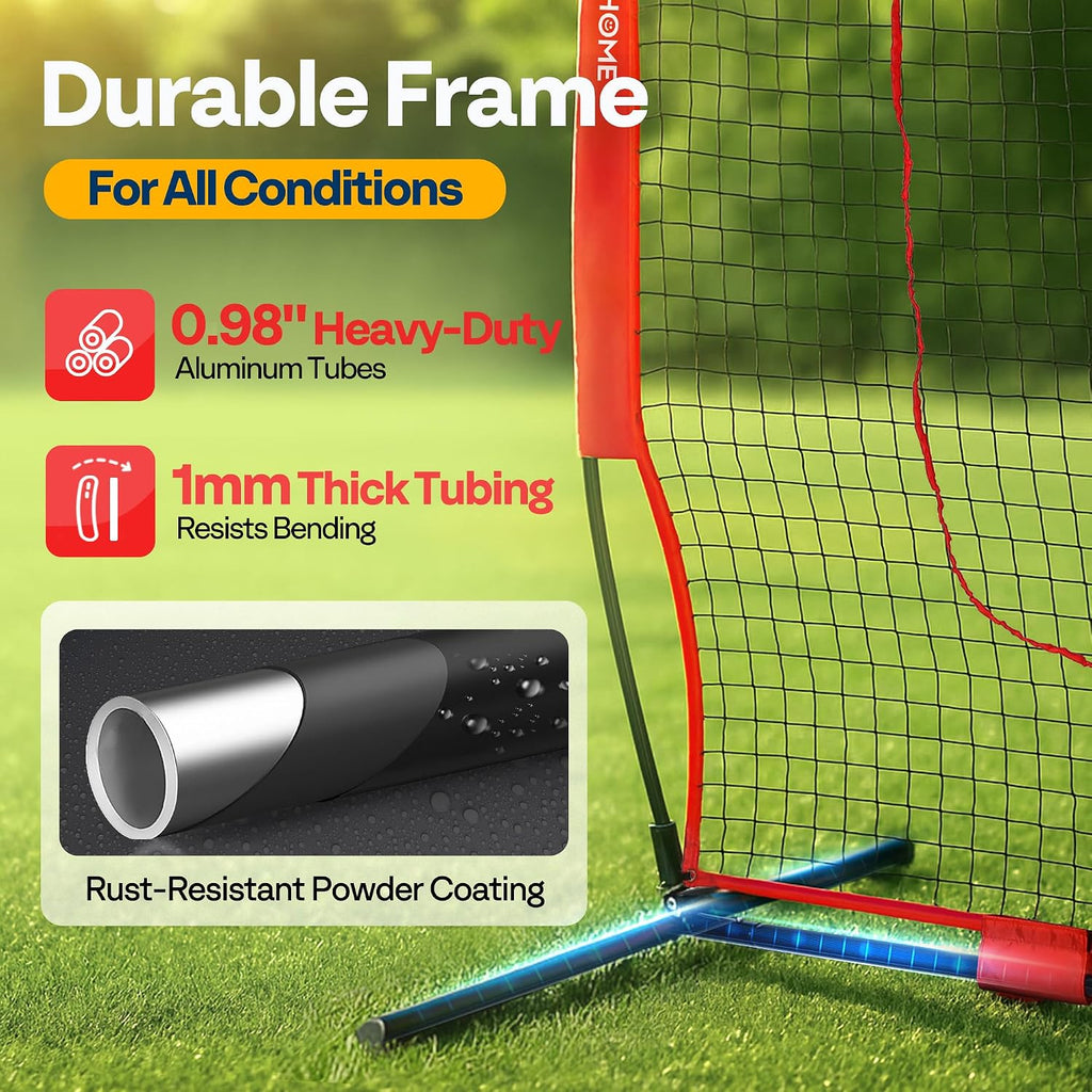 Baseball & Softball Training Net with Batting Tee, 7 x 7 ft. | Height-Adjustable Tee, Aluminum Frame, Large Sock Net