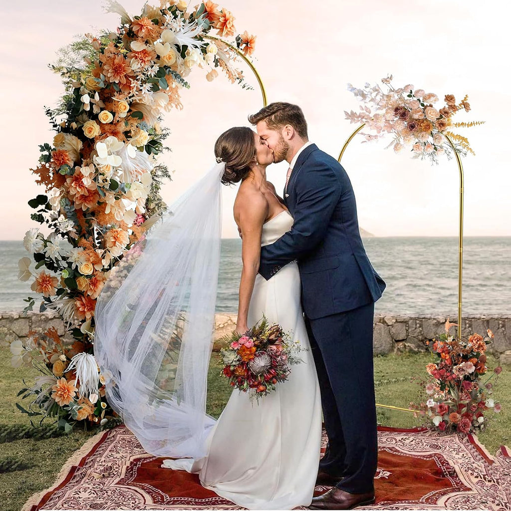 Wedding Arch Backdrop Stand Set of 2 Gold Metal Arch Frame 7.2FT & 6FT Backdrop Stand Wedding Arch Bracket Stand