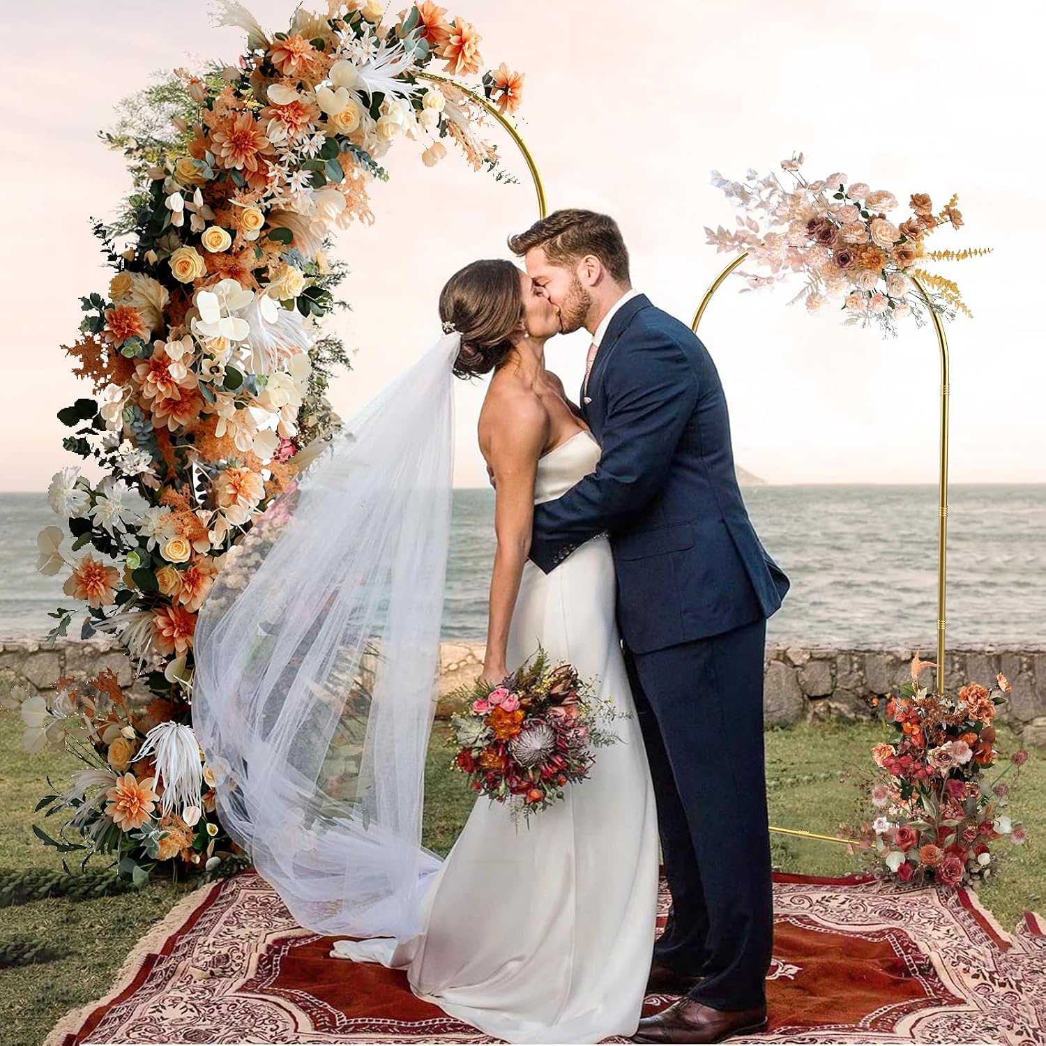 Wedding Arch Backdrop Stand Set of 2 Gold Metal Arch Frame 7.2FT & 6FT Backdrop Stand Wedding Arch Bracket Stand