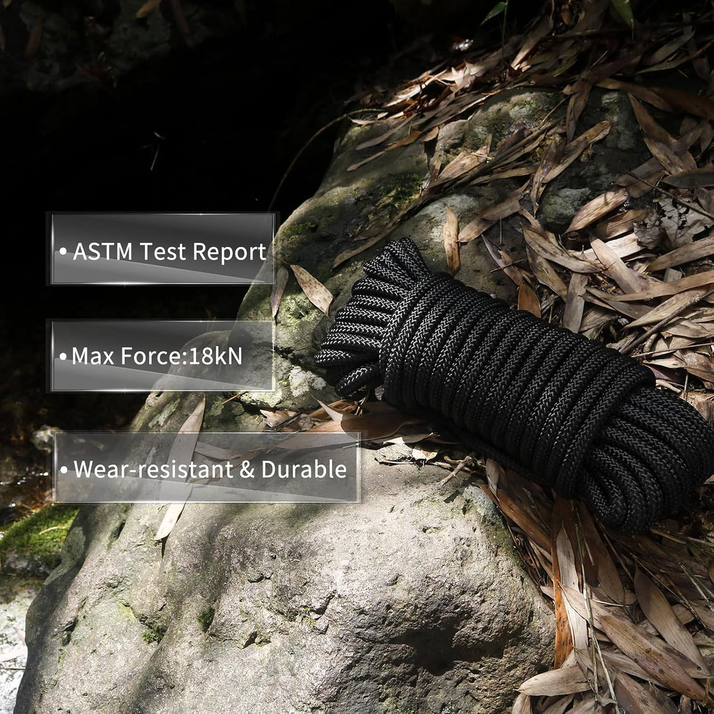 10mm(3/8inch) Accessory Cord Rope CE 24KN Double Braid Pre Cut for Outdoor Survival, Mountaineering, Prusik,Hauling