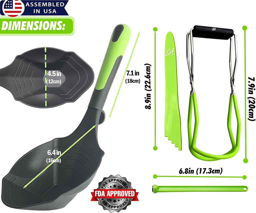 Jar lifter and Canning Ladle 1/2 Pint Capacity - Canning Supplies with Magnetic lid lifter + Bubble Popper (Assembled