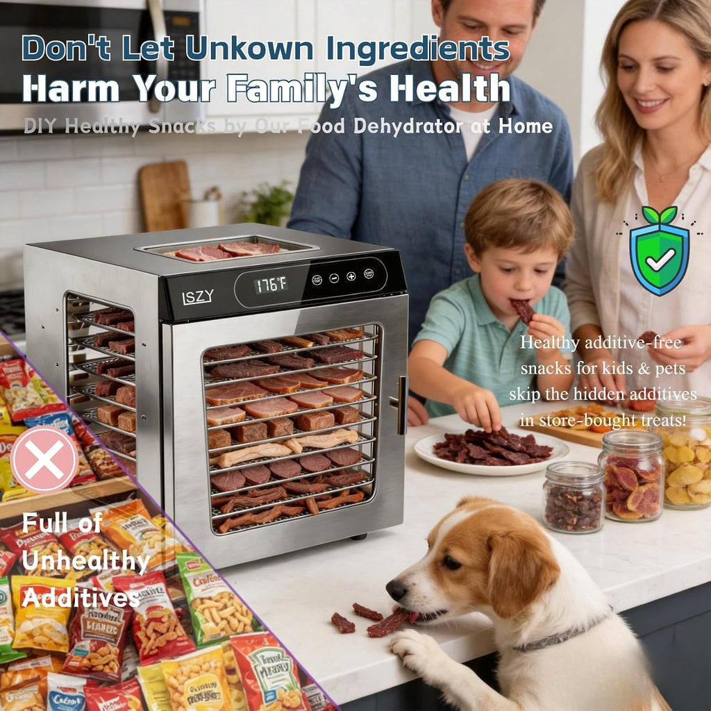 Food Dehydrator Machine, 800W 10 Stainless Steel Trays Dehydrator, 176°F