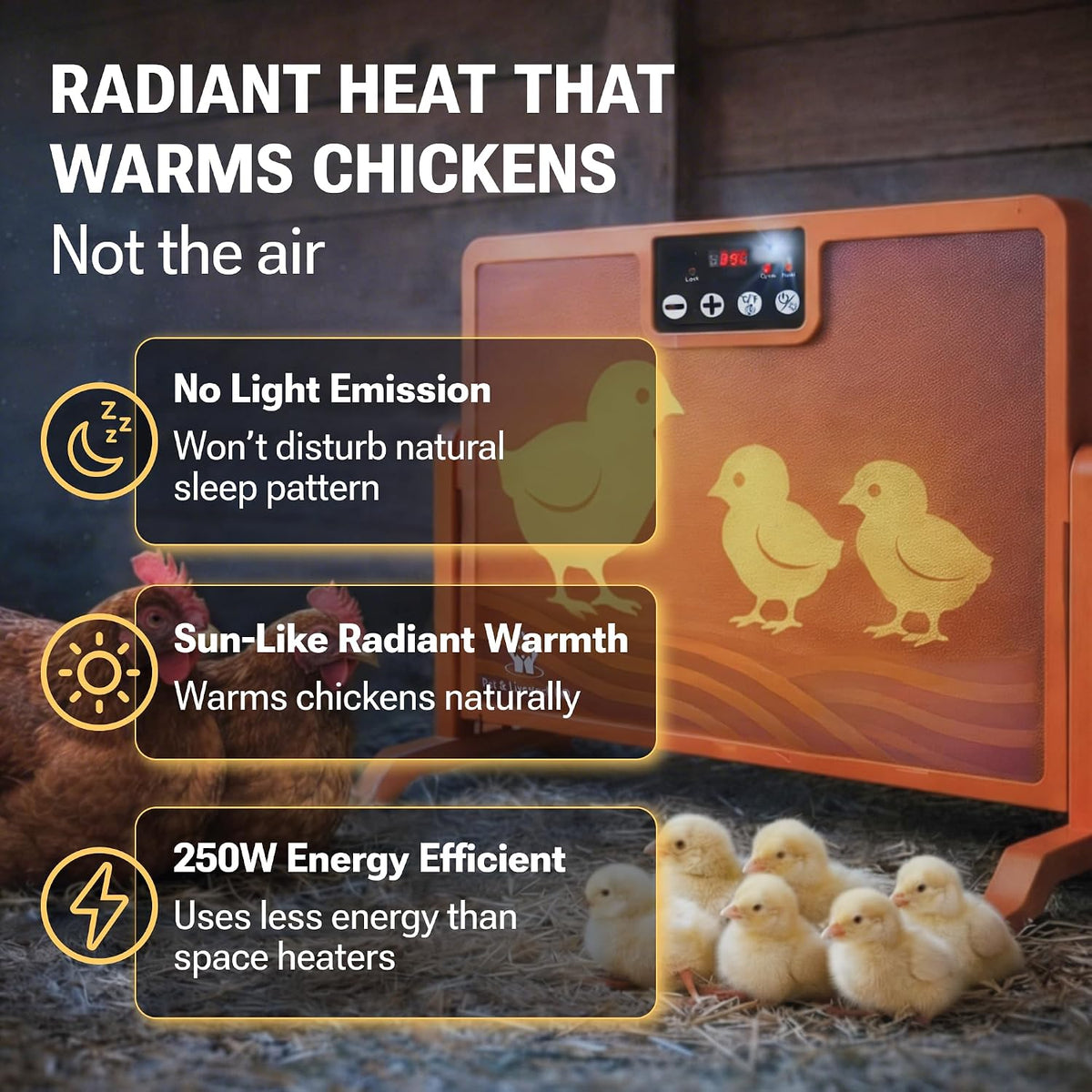 Chicken Coop Heater with New Technology Far-Infrared Heating - Adjustable Radiant Panel for Chicks, Fire-Safe Coop