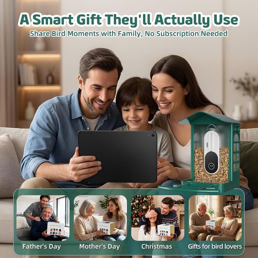 Bird Feeder with Camera, 4K UHD Video Bird House with Camera Solar Powered, No Subscription, AI Bird Species