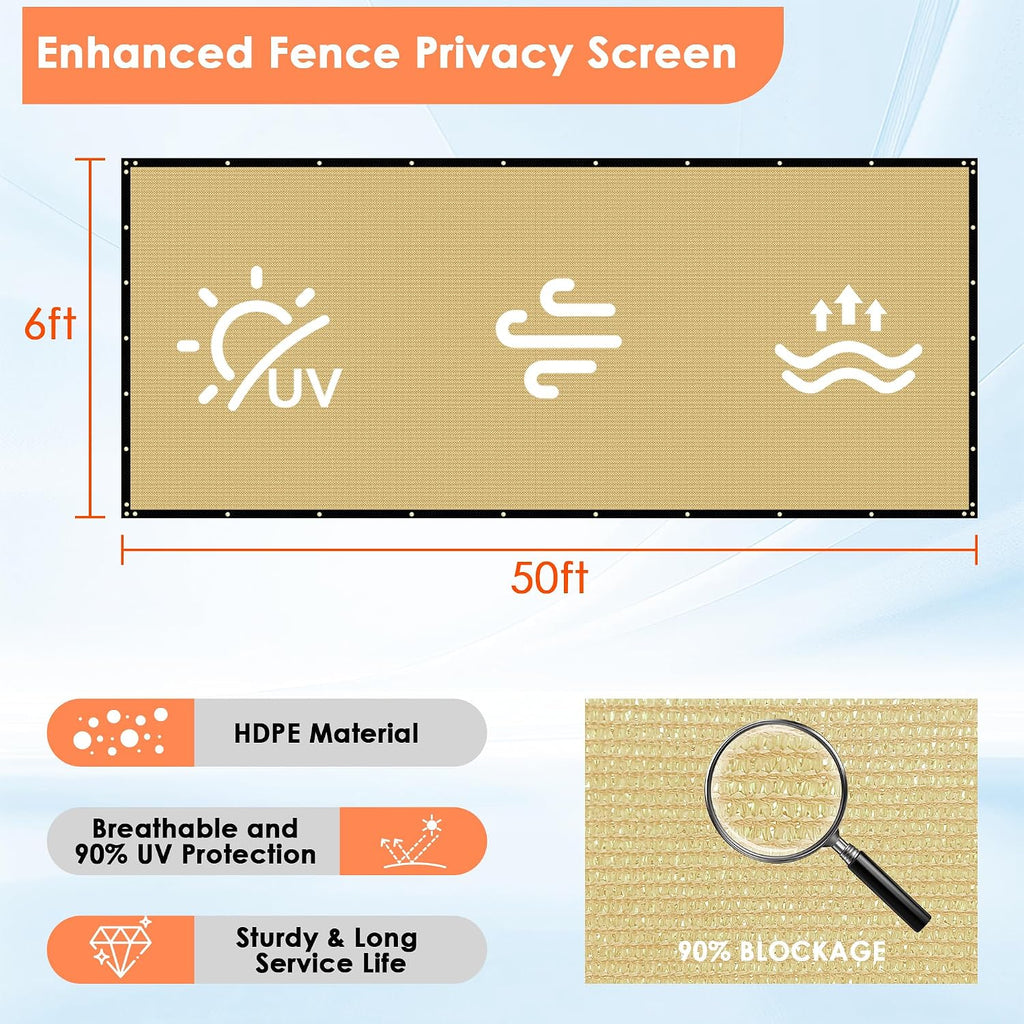 iCover 6x50ft Privacy Screen Fence, Outdoor Fencing Panels, Garden Windscreen Mesh Shade Sail Net Barrier, Fence