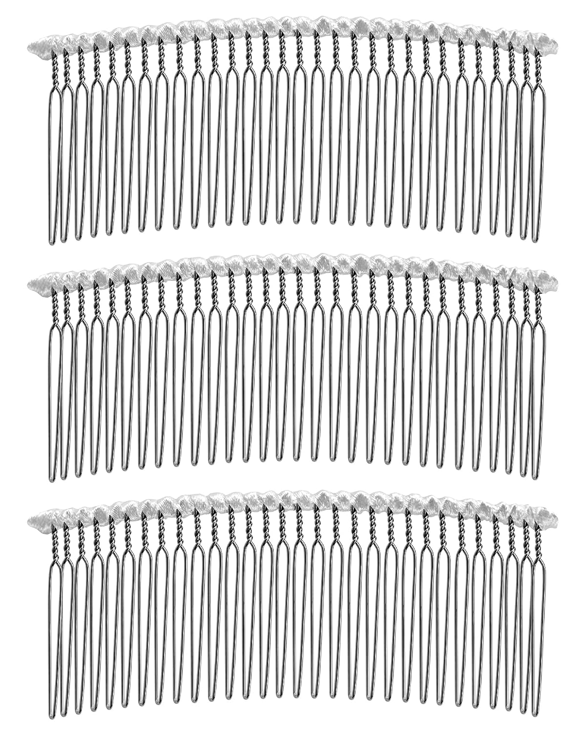 30 Teeth Ribbon-wrapped Veil Combs, 1.8" Extra Long Teeth Bridal Hair Comb for Long Wedding Veils, Sturdy Metal Wire