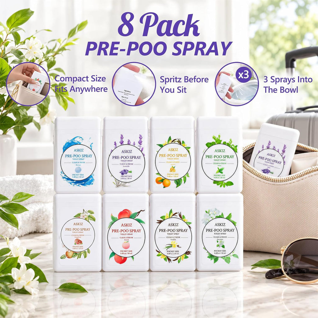 Toilet Spray 8 Pack,Pocket Size Pre-Poo Spray,Portable Bathroom Deodorizer