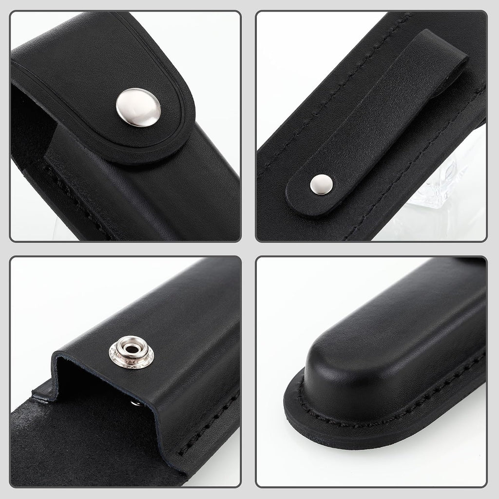 5-Inch Pocket Knife Sheath for Belt Carry | Black leather knife holster with snap closure and belt loop for outdoor