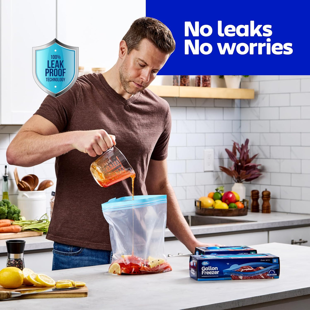 Quart Freezer Bags - Double Zipper Seal -150 Count, (2 Packs of 75) Resealable Plastic Freezer Containers - Reusable